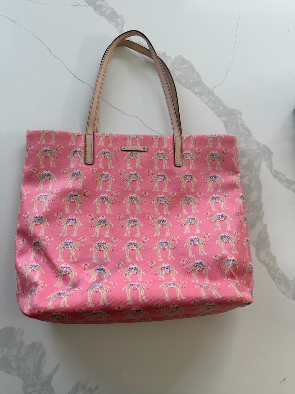 Kate Spade Spice Things Up Bon Shopper Pink Camel Tote Handbag Purse Pink